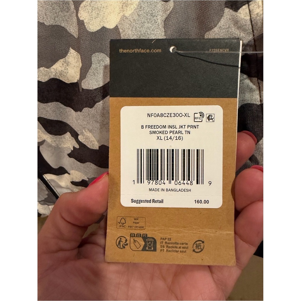 The North Face Boys Freedom Insulated Camo Jacket Black Gray XL 14/16 - Picture 7 of 8